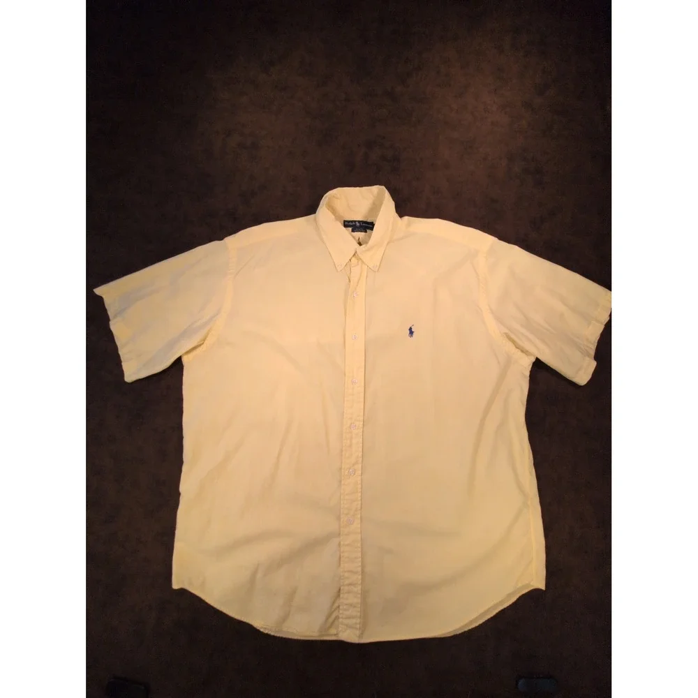 Polo Ralph Lauren Blake Mens XL Pale Yellow Short Sleeve Button Down Shirt